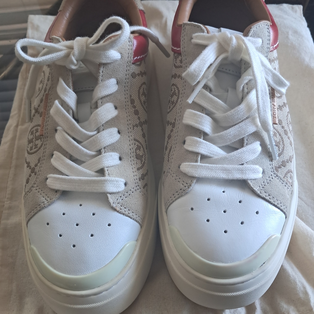 Tory Burch White and Red Sneakers